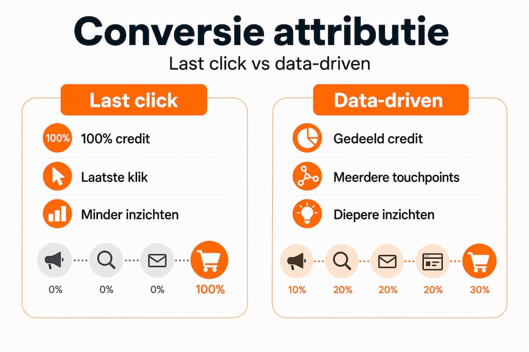 In deze infographic worden last click en data-driven attributiemodellen tegenover elkaar gezet.