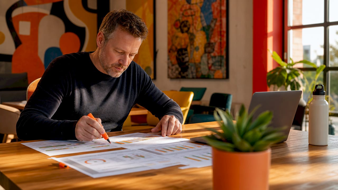 Handen die technische optimalisatierapporten zorgvuldig doornemen