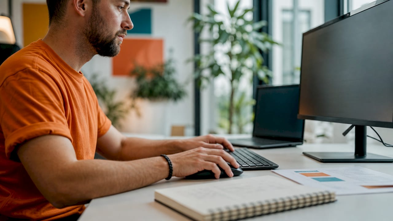 Een IT-specialist controleert de laadsnelheid van een website op zijn computer.
