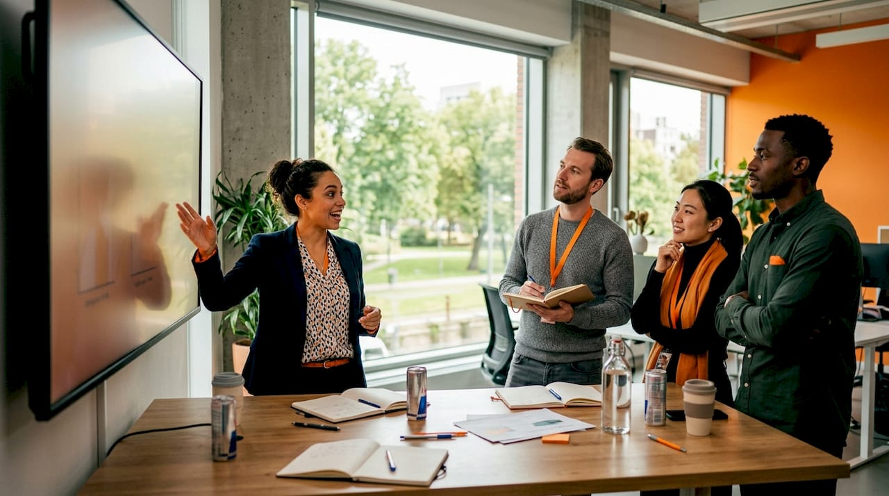 Het marketingteam buigt zich over de strategie voor de Duitse markt.