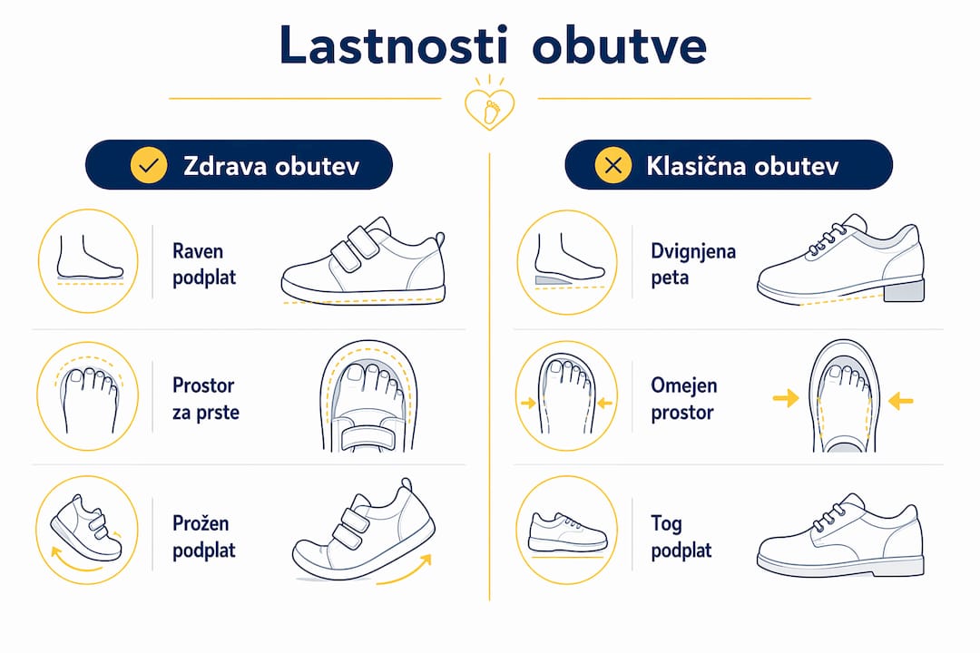 Preglednica: razlike med zdravimi in običajnimi čevlji za otroke