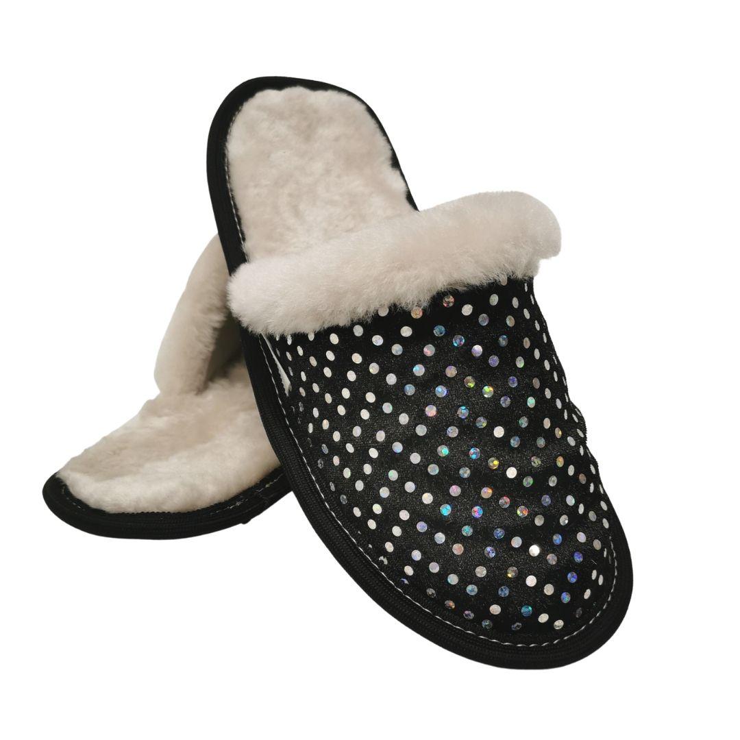 Kožešinové domácí bačkory Sparkly Dots