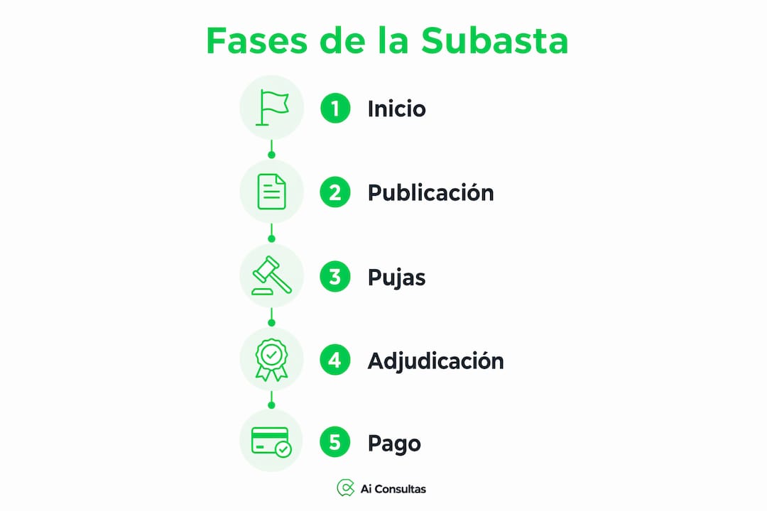 Infografía sobre las etapas del proceso de subasta judicial