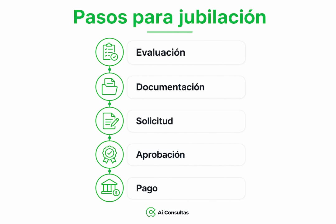 Infografía con los pasos clave para acceder a la jubilación anticipada en el sector de la construcción
