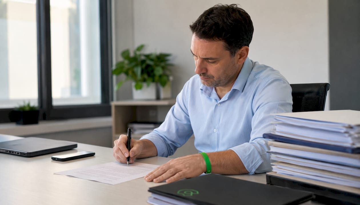Persona firmando un certificado médico oficial