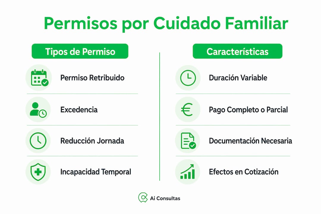 Comparativa visual de los permisos laborales para el cuidado de familiares