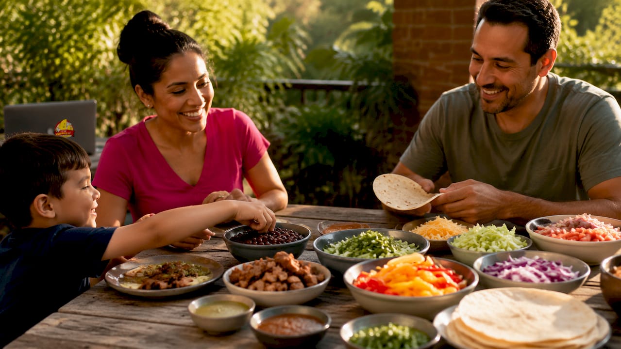 Hands assembling build-your-own family meal