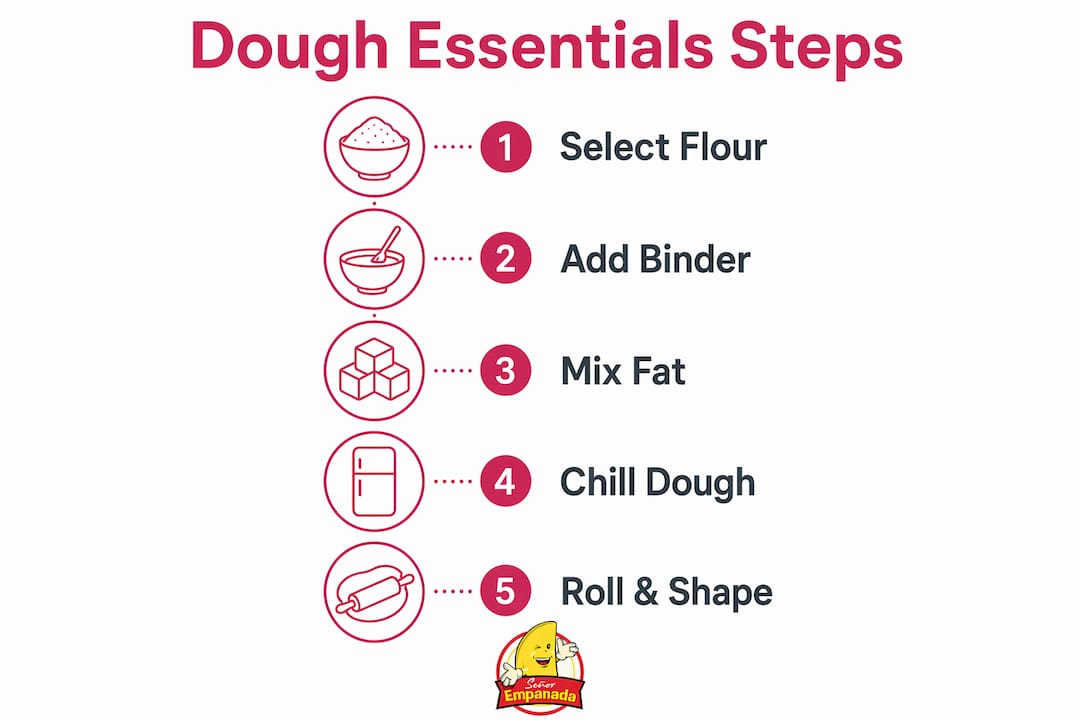 Infographic illustrating gluten-free empanada dough preparation steps