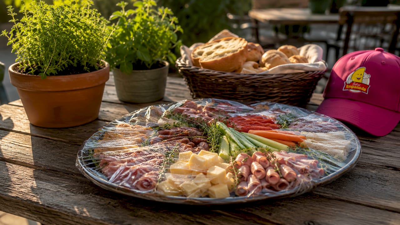 Cold finger food platter wrapped and refrigerated