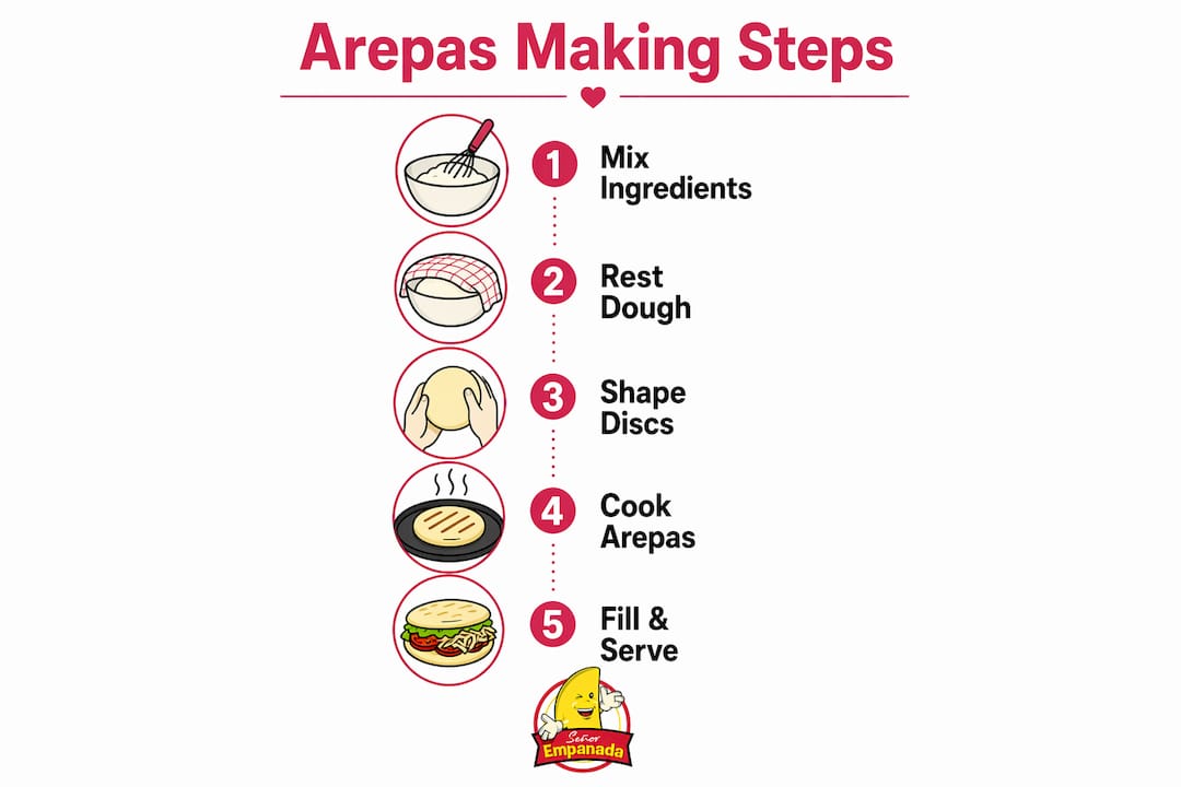 Infographic showing step-by-step arepas preparation