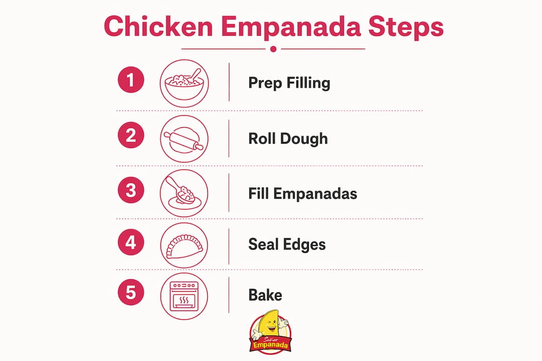 Infographic outlining chicken empanada recipe steps