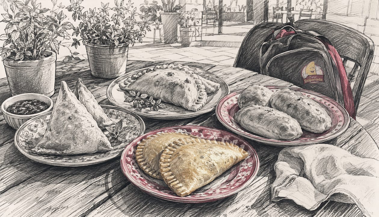 Variety of global stuffed pastries on table