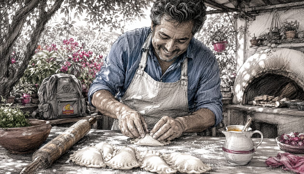 Hands rolling pie crust dough on floured surface