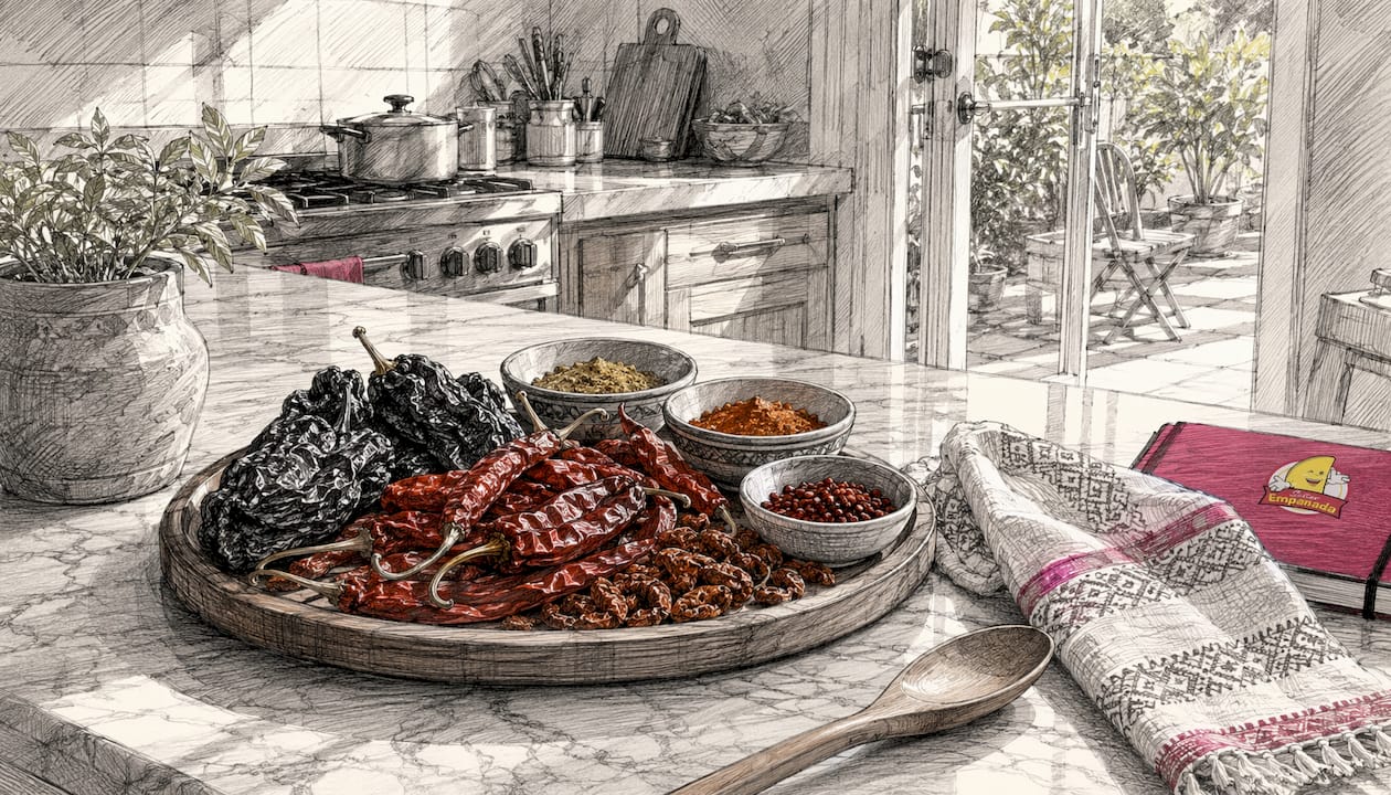 Close-up of Latin spices on kitchen counter