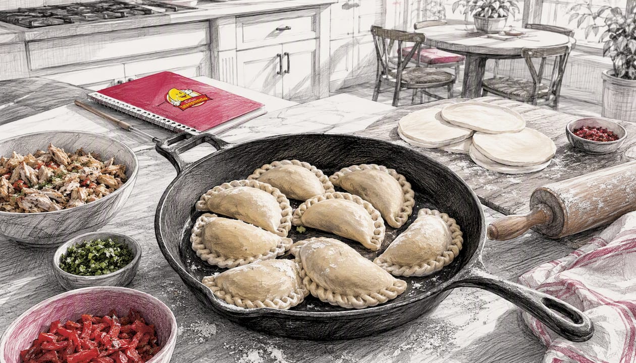Tray of freshly prepared empanadas ready for cooking