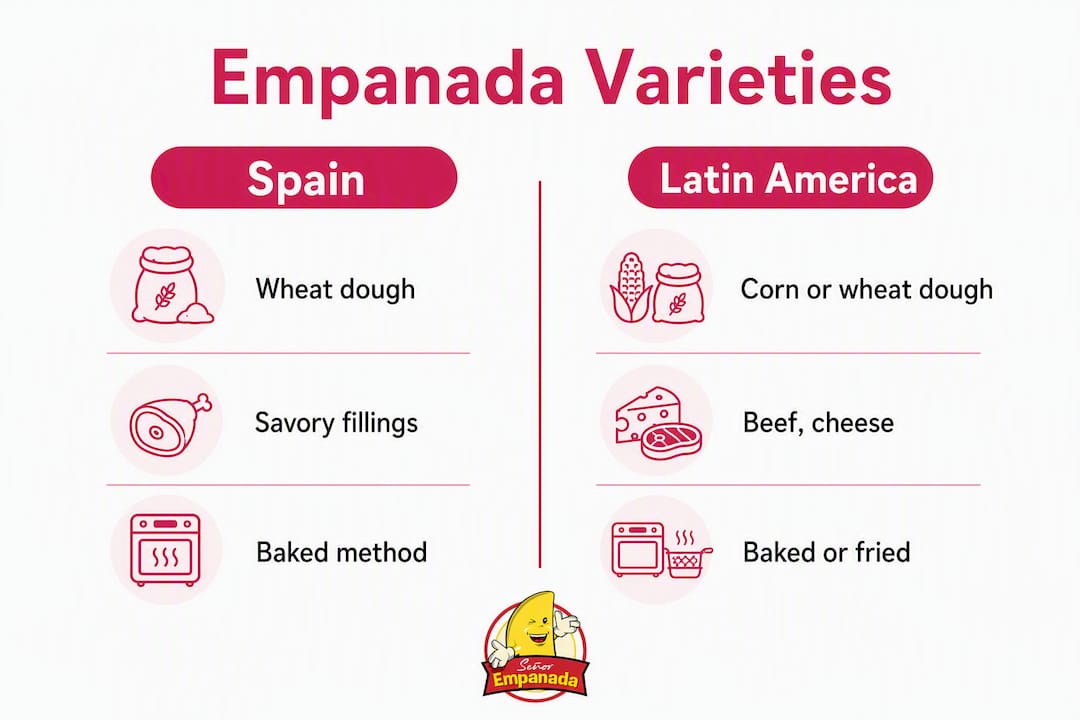 Infographic comparing empanada varieties by region