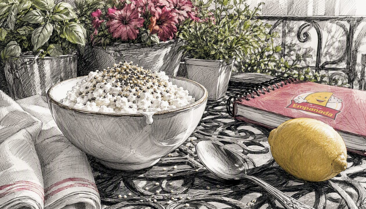 Cottage cheese with chia and hemp seeds bowl