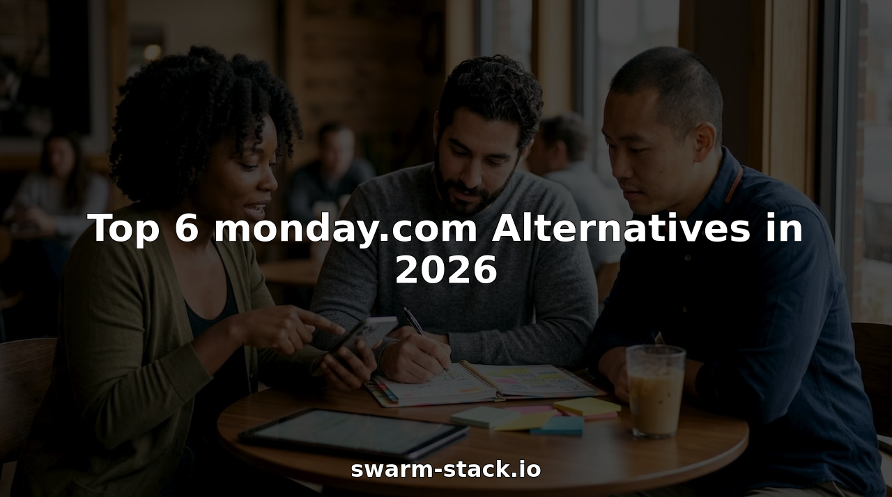 Team discussing monday.com alternatives at office table