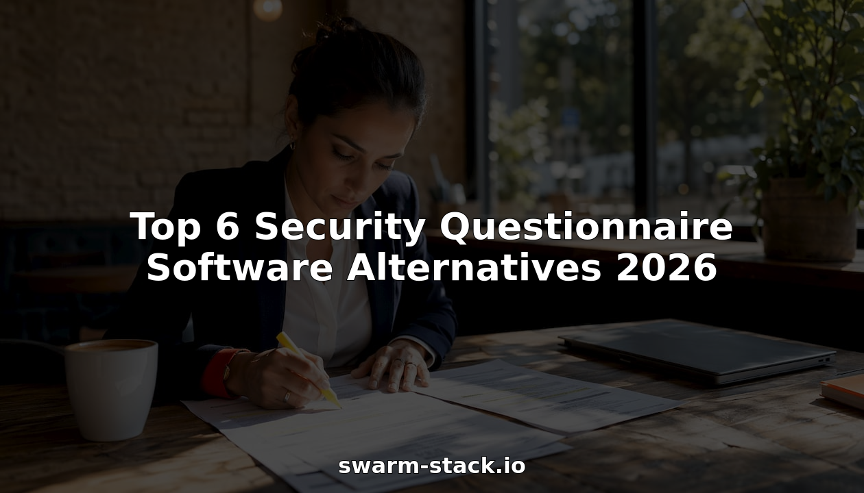 Woman reviewing printed security questionnaires at office desk