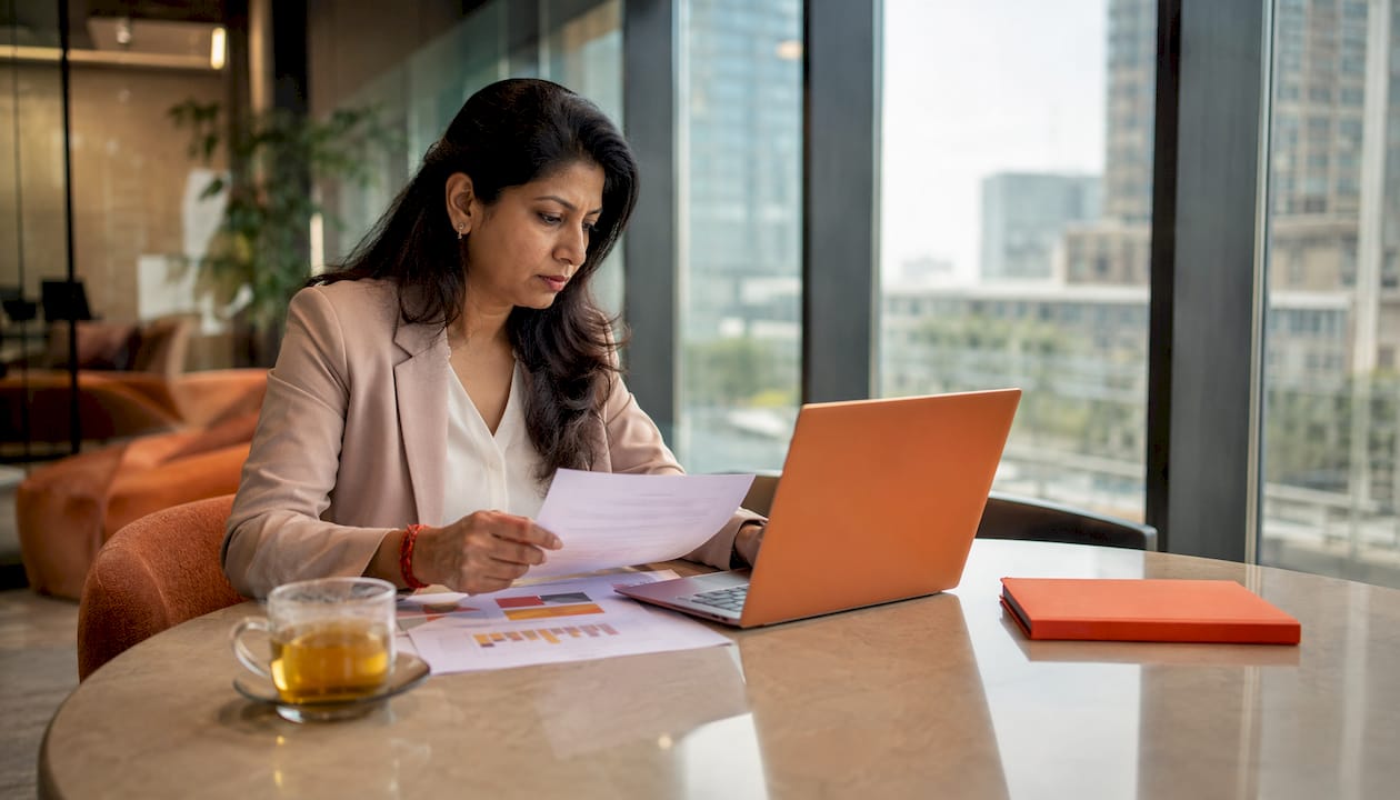 Businesswoman reviewing B2B AI SaaS contract