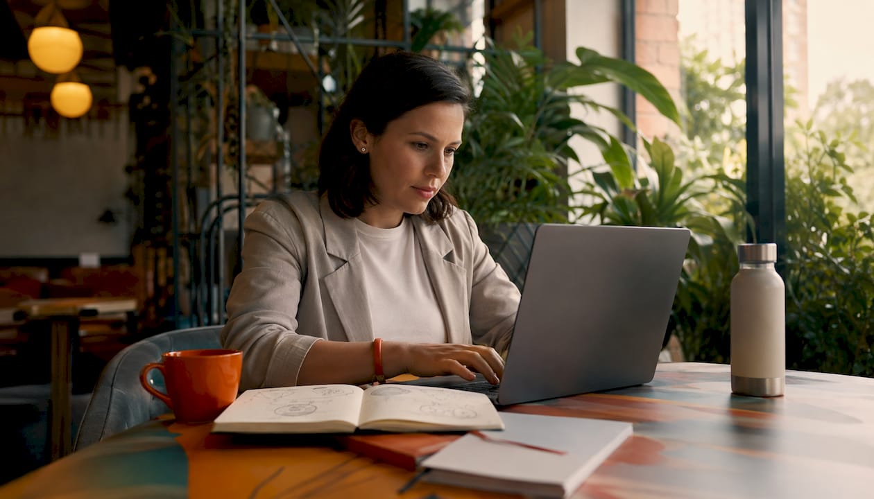 Project manager working with AI tools at desk
