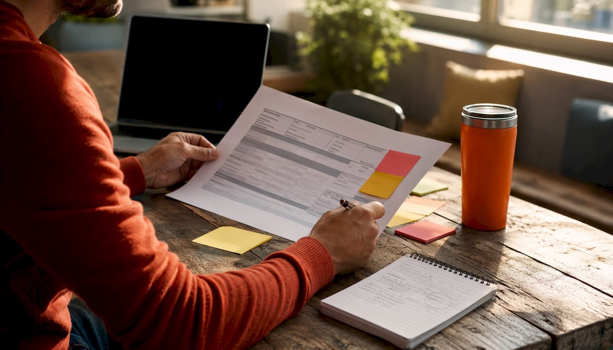 Hands noting details on risk response plan document