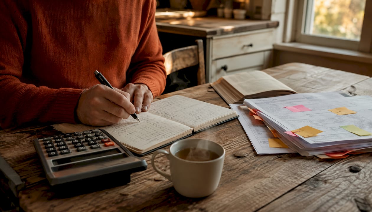 Hands working on budgeting documents for video contract