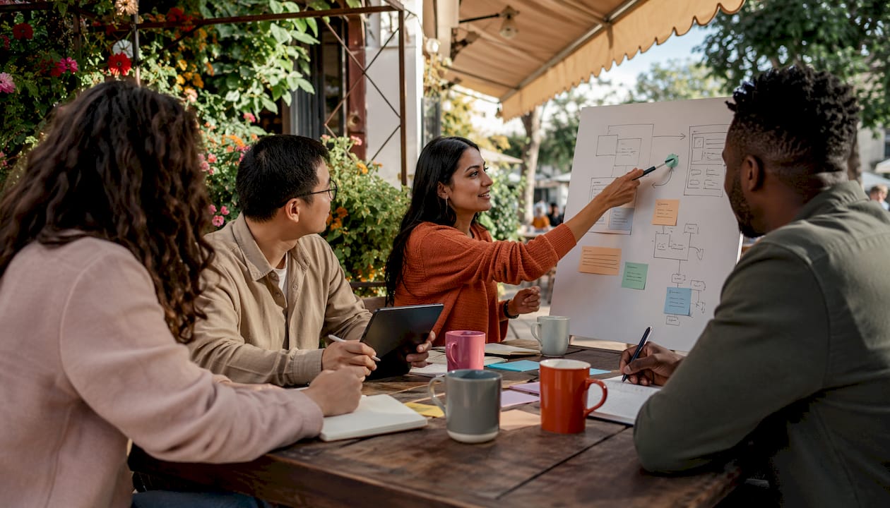 Team collaborating on AI product roadmap