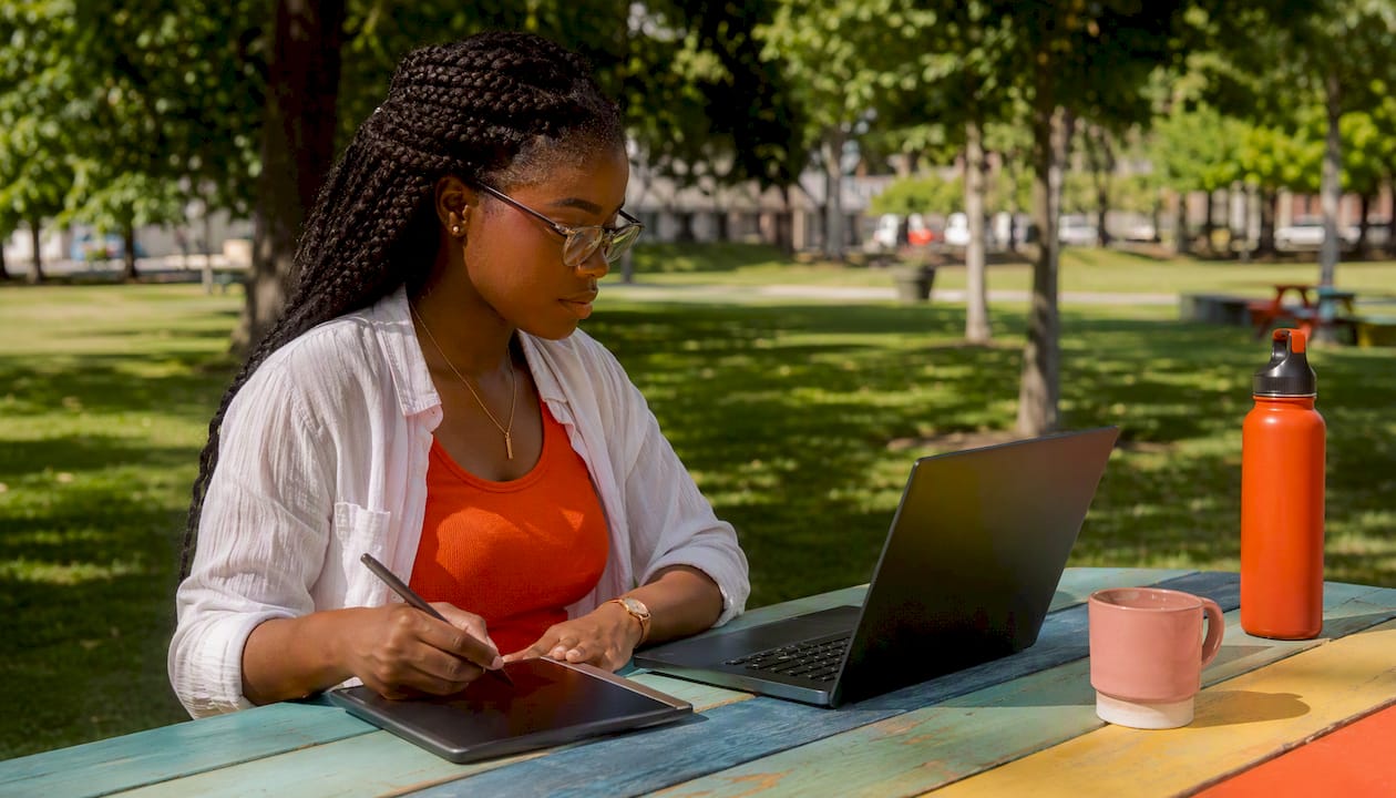 Woman working on collaborative planning tool
