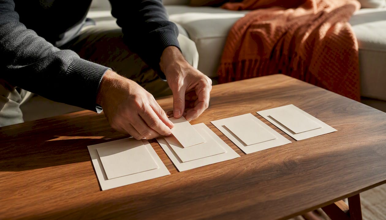 Hands stacking cards to represent parent-child hierarchy