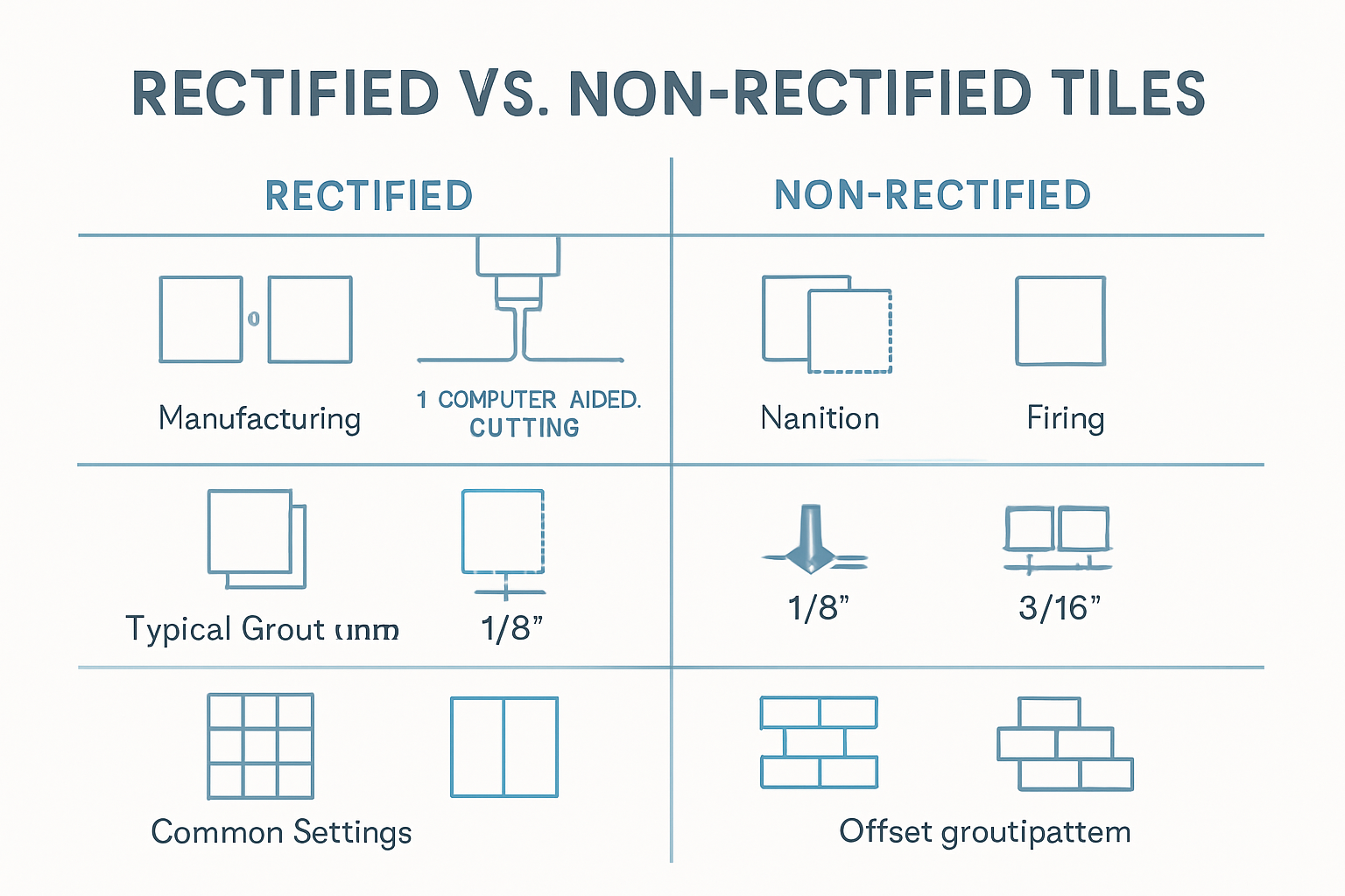 Comparison infographic: rectified vs non-rectified tiles