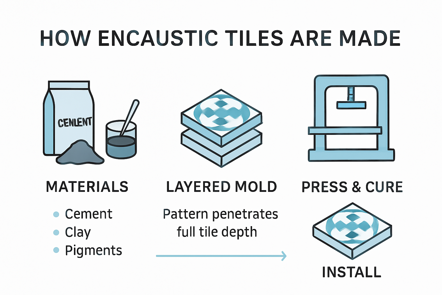 Infographic showing how encaustic tiles are made