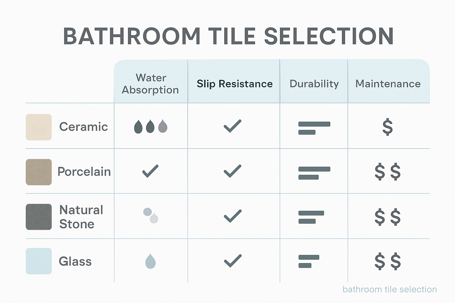 Bathroom tile types side-by-side comparison infographic