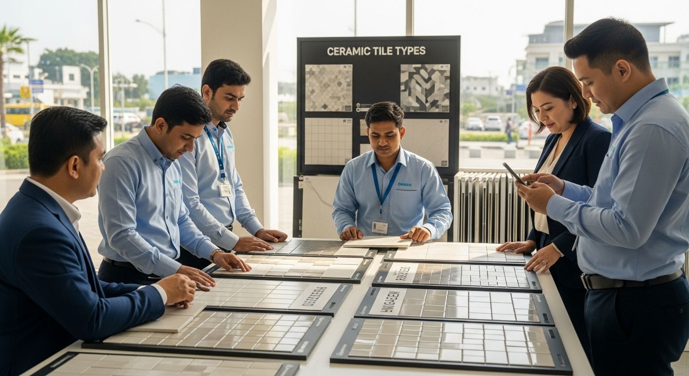 types ceramic tiles showroom