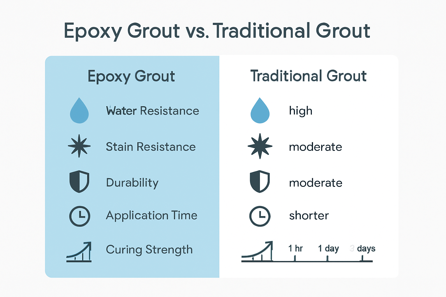 Epoxy grout vs traditional grout comparison infographic