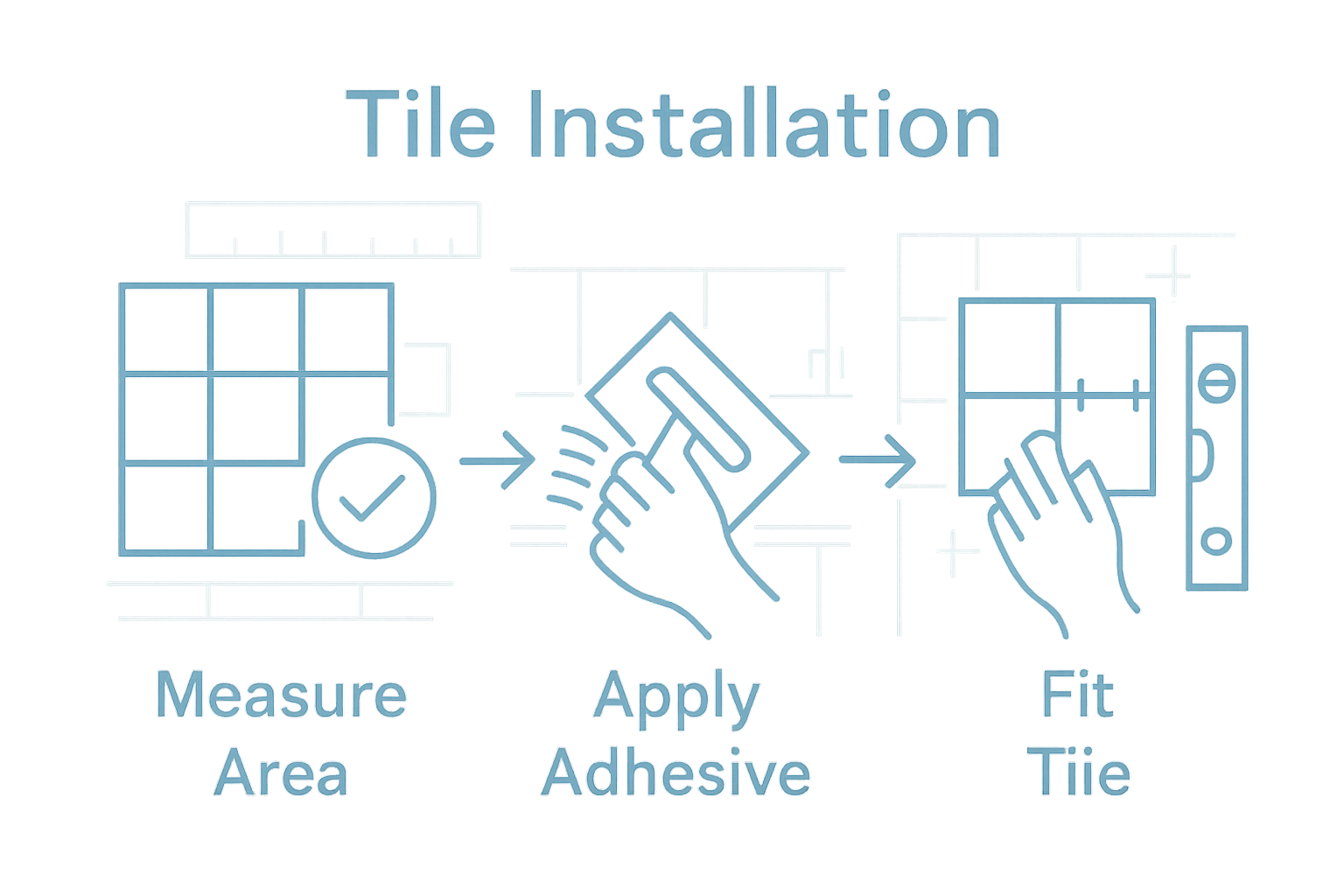 Infographic: measuring, applying adhesive, and placing tiles for DIY backsplash
