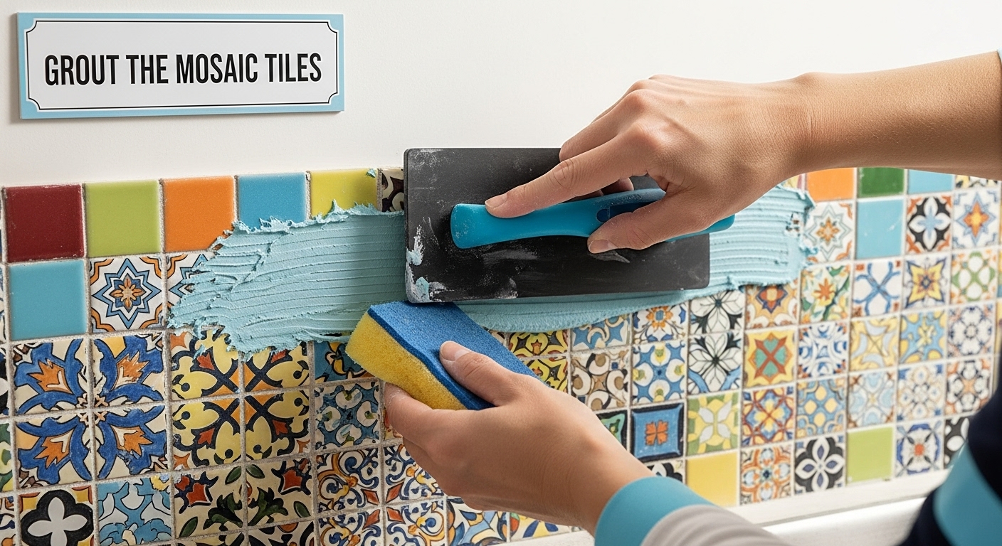 installing mosaic tiles grouting image