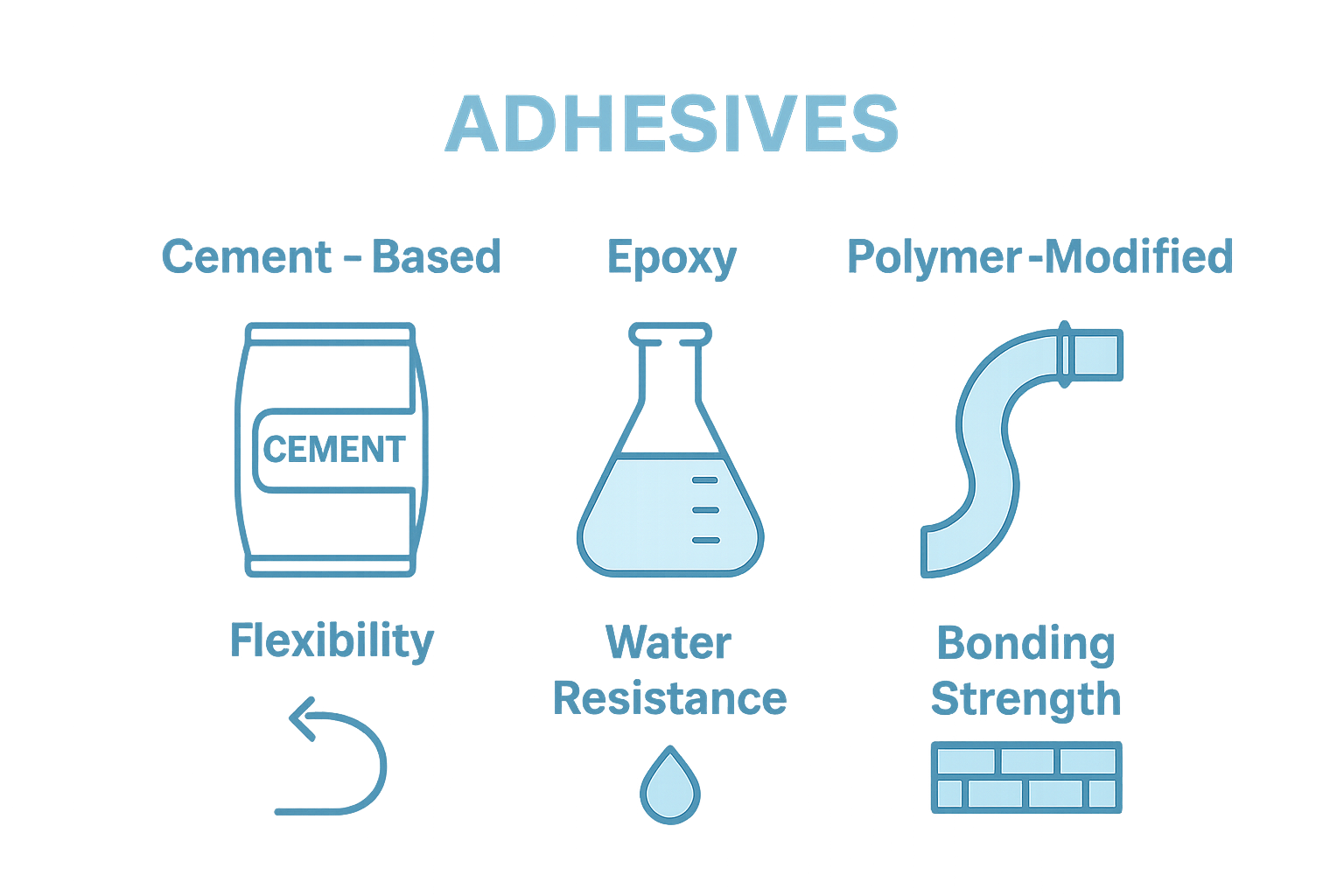 Tile adhesive type comparison infographic with icons