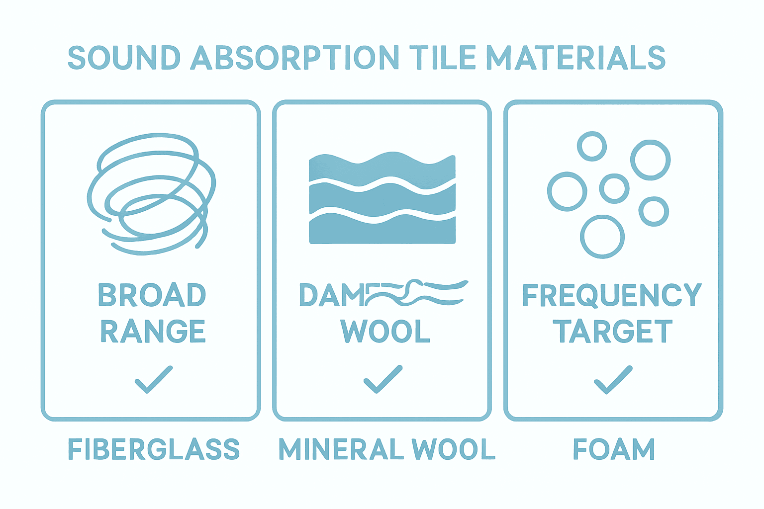 Infographic compares three main sound absorption tile materials.