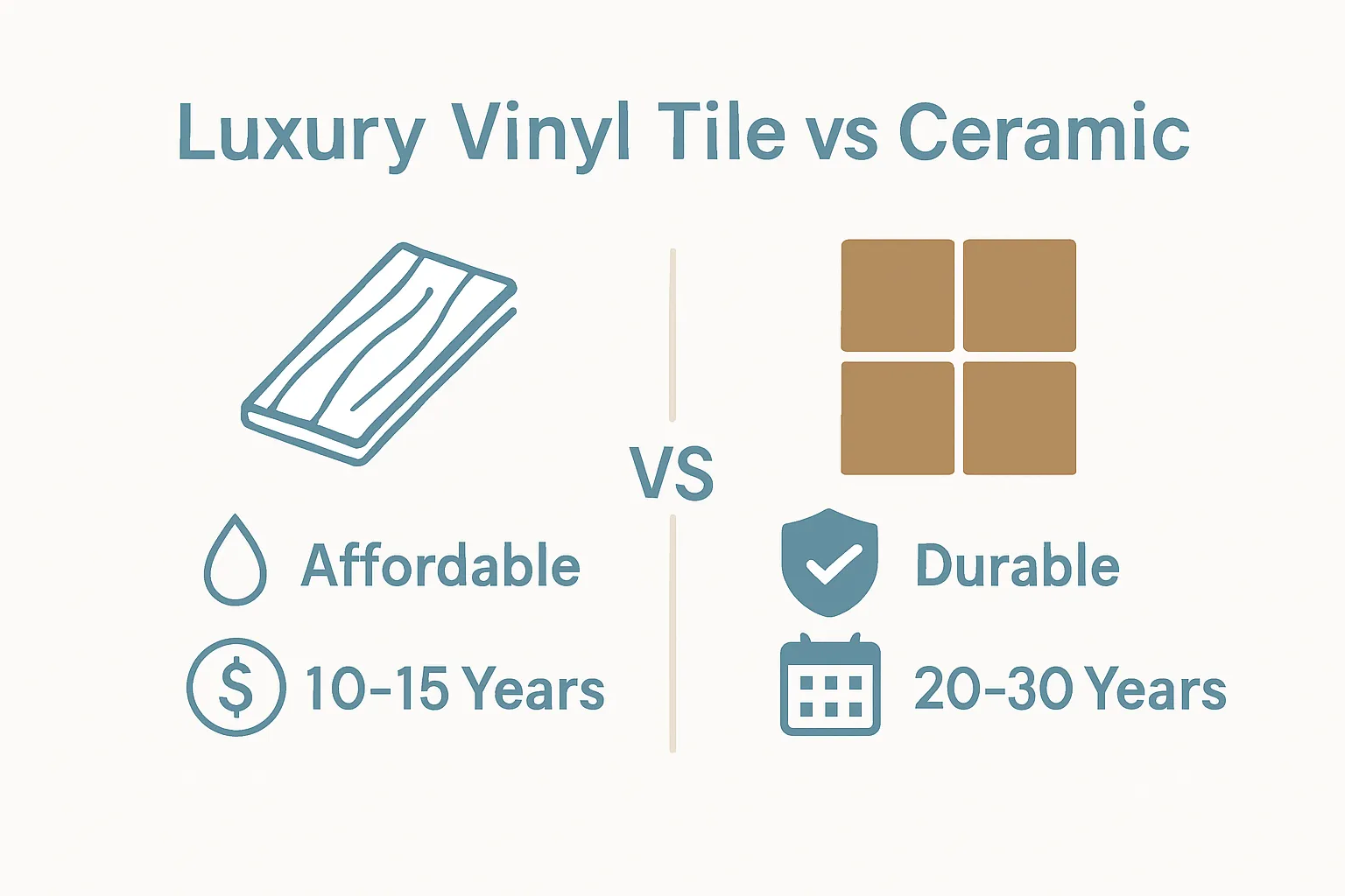 Luxury vinyl tile versus ceramic flooring side-by-side infographic