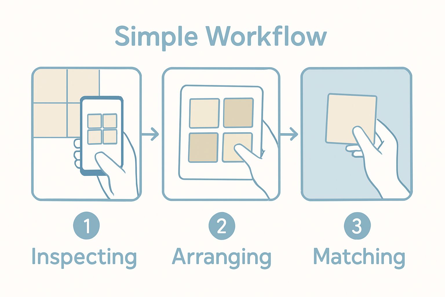 Infographic showing three simple steps to match tiles