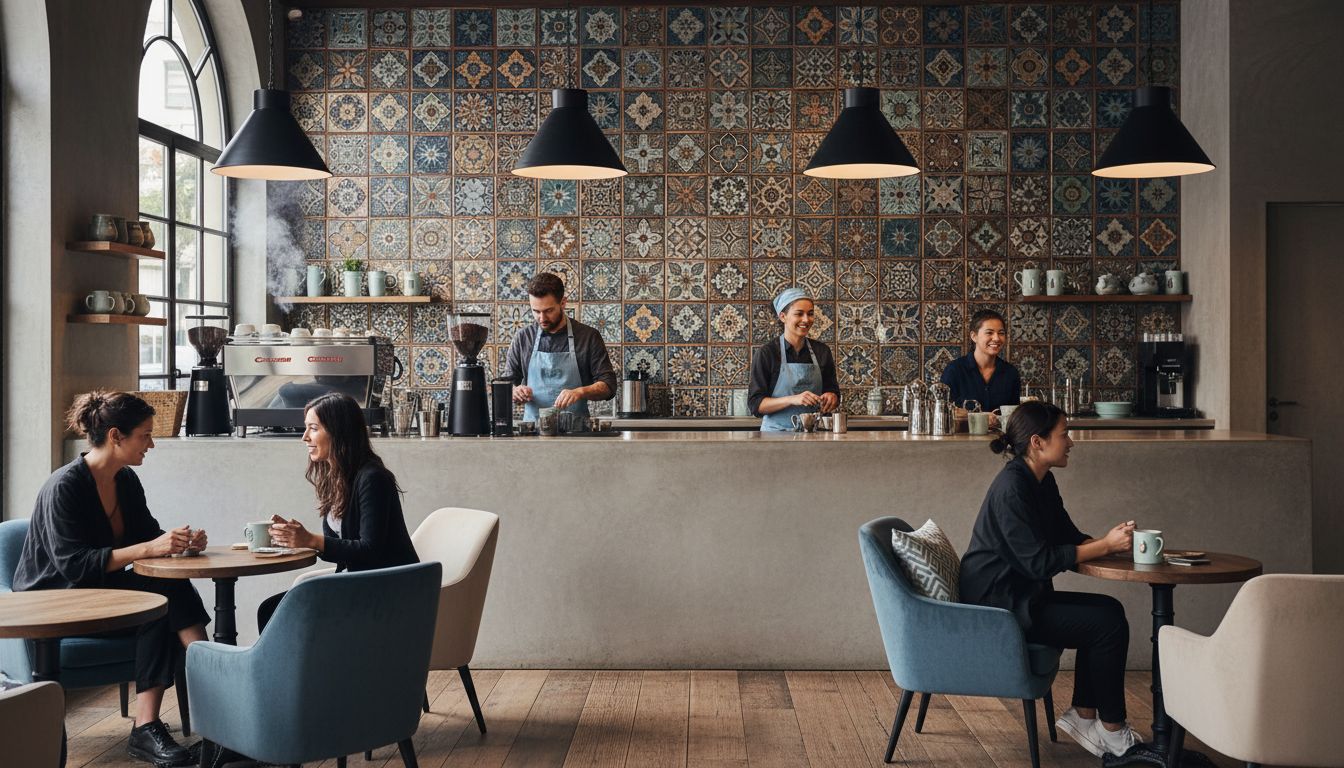cafe patterned backsplash