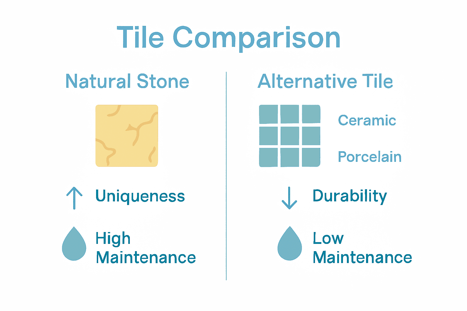 Comparison chart showing natural stone vs. ceramic and porcelain tiles.