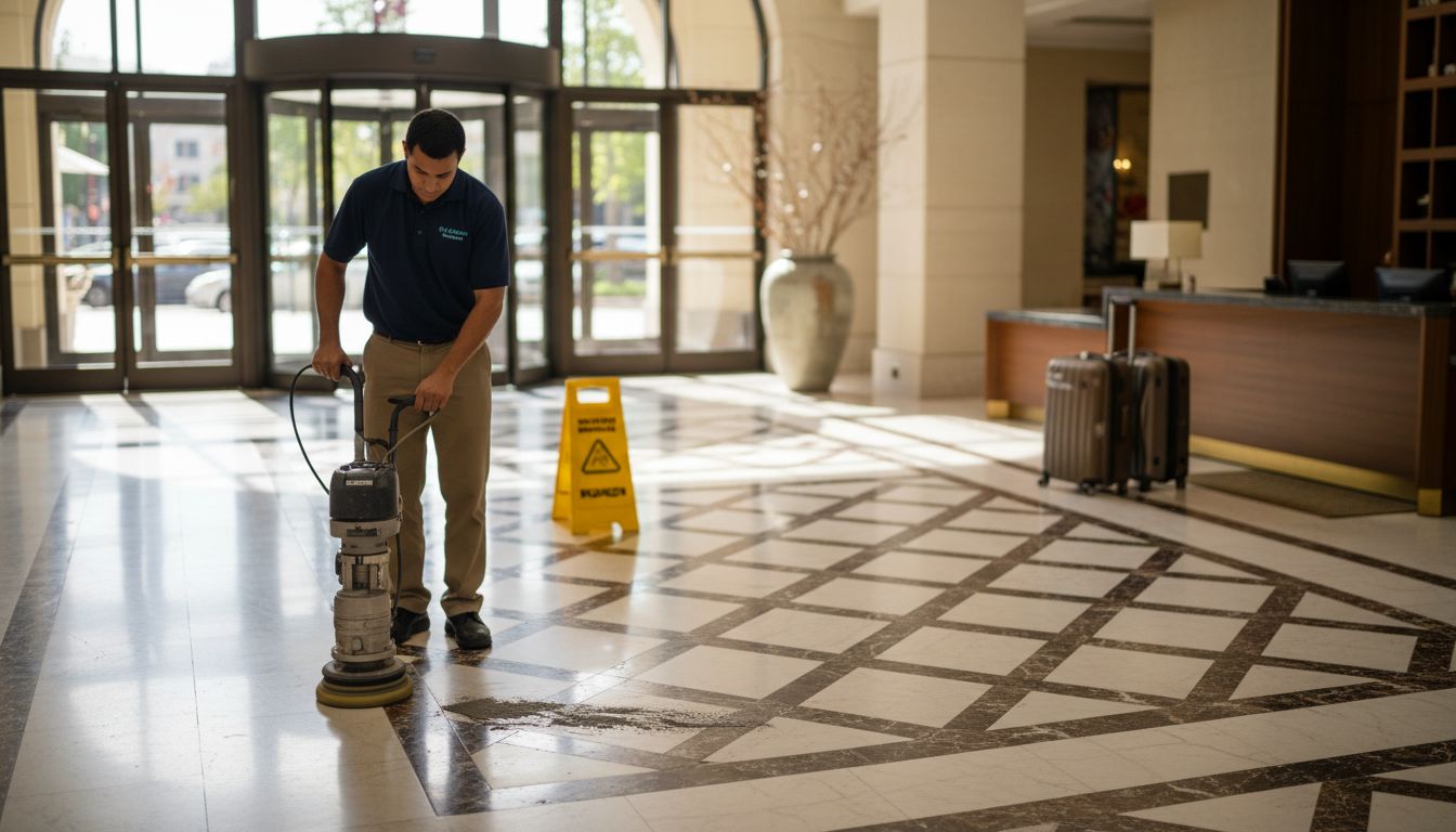 Basket weave tile in polished hotel lobby
