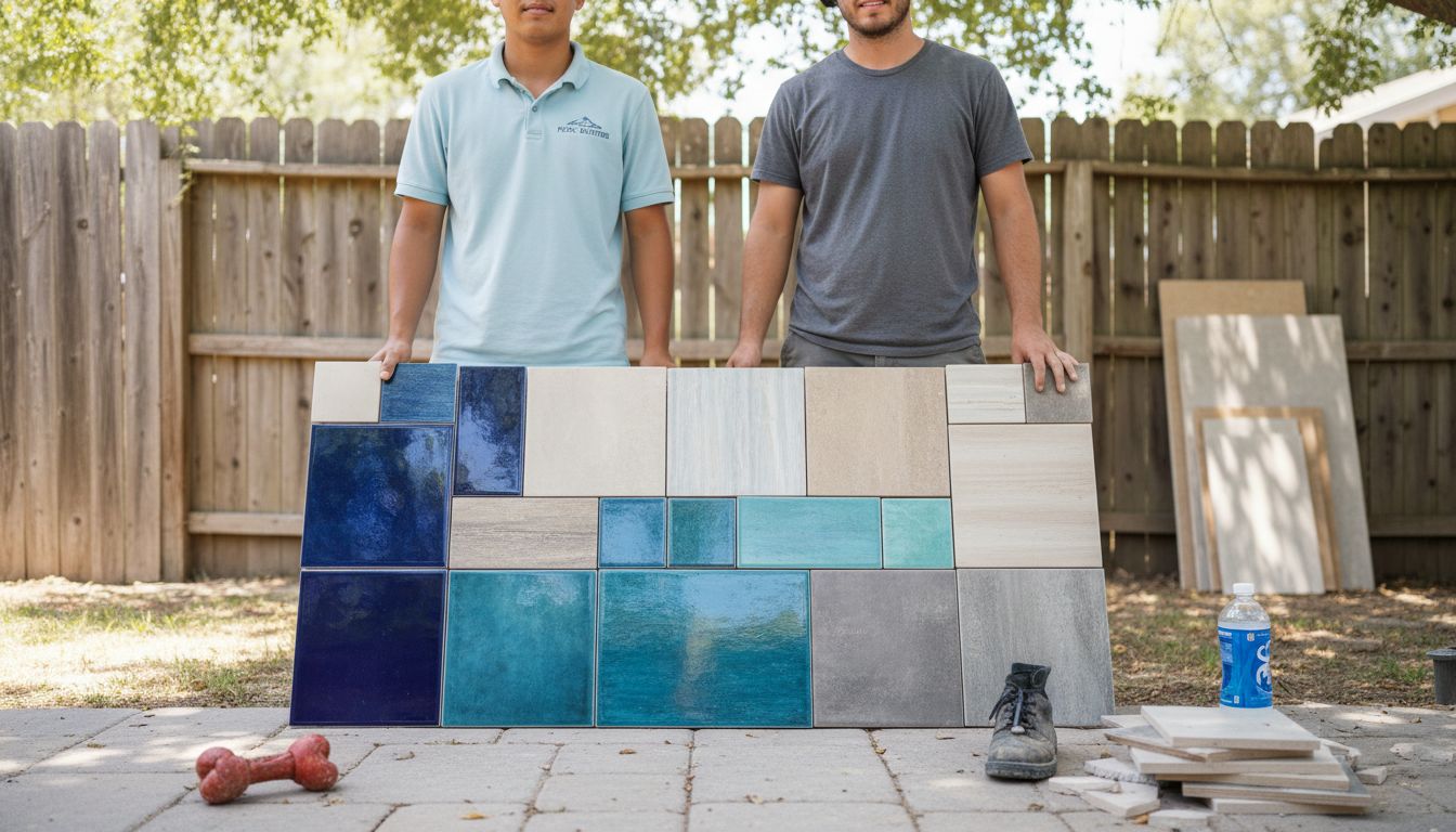 Sample board of varied porcelain pool tiles