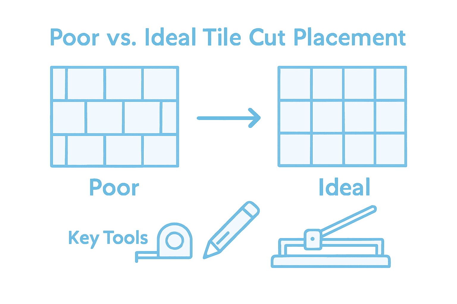 Infographic showing poor versus balanced tile cuts