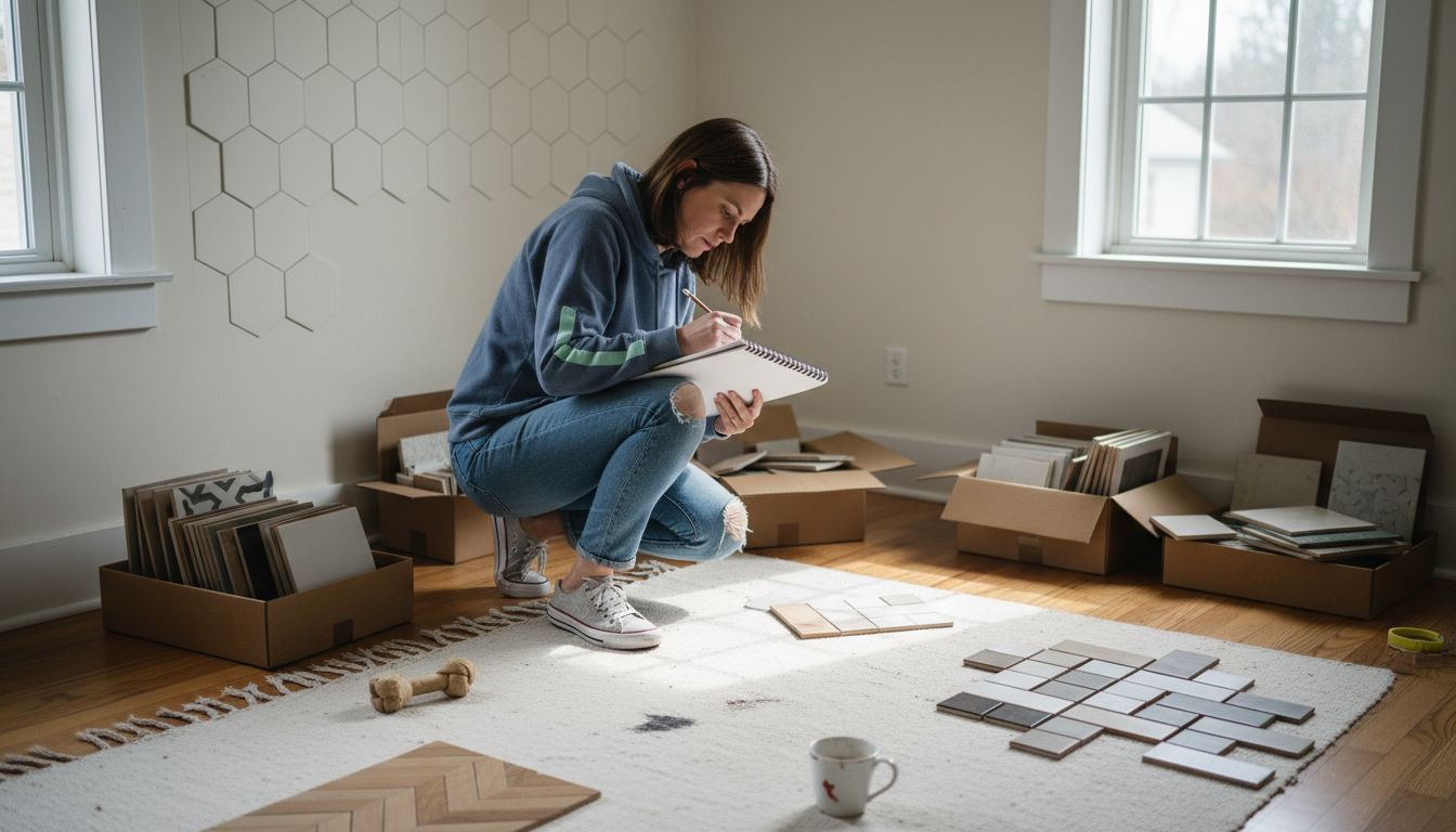 Designer sketching modern tile pattern options