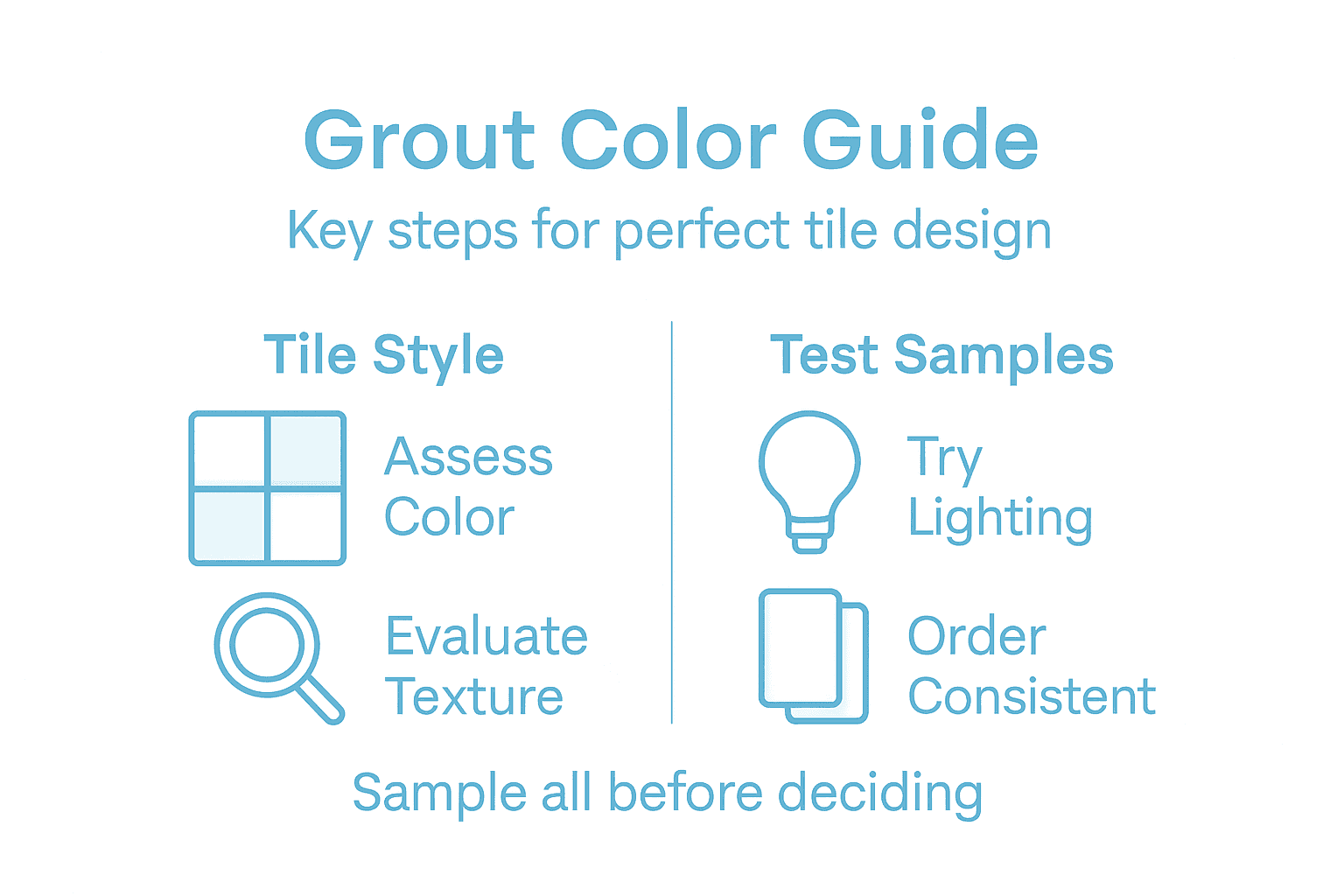 Infographic showing grout color selection steps