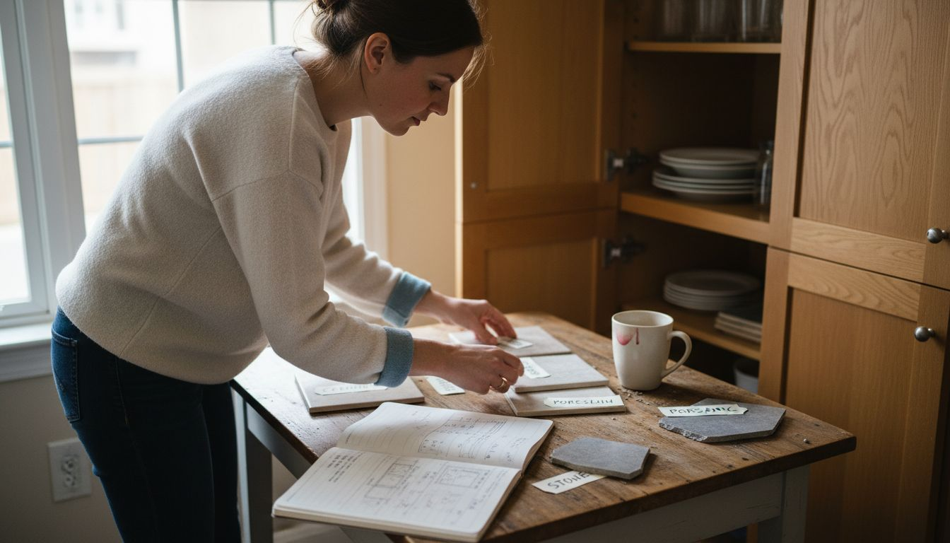Comparing kitchen tile material samples