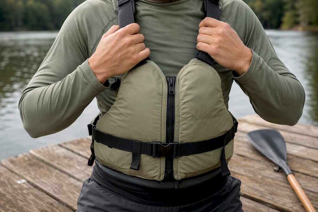 Paddler checking PFD strap fit